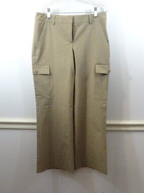 Theory Wide-Leg Mid Rise Cargo Pant Crisp Poly Tan Size 6 Made in USA